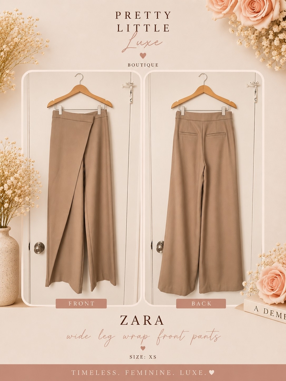 Zara Camel Wide Leg Wrap Style Trousers XS